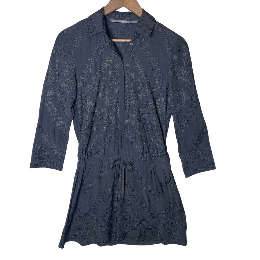 Twelfth Street by Cynthia Vincent Black Embroidered Mini Dress Rayon Size P